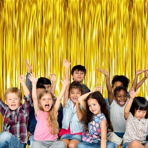 GOER 3.2 ft x 9.8 ft Metallic Tinsel Foil Fringe Curtains Party Photo Backdrop Party Streamers for Birthday,Graduation,New Year Eve Decorations Wedding Decor (4 Packs,Gold) - Image 3