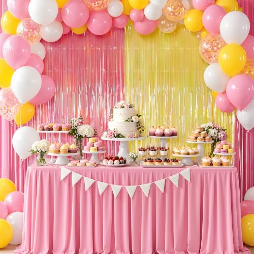 2 Pack Pink & Yellow Party Decorations, 3.3 x 8.2 ft Fringe Backdrop - Image 5