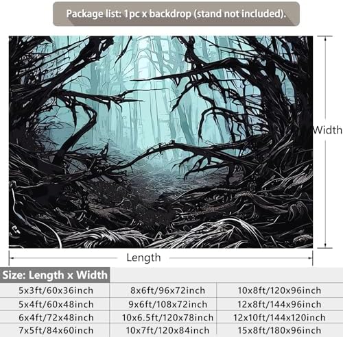 Misty Forest Backdrop for Halloween Party Dark Blue Gothic Movies Theme Spooky Foggy Woods Trees Silhouette Background Photography Studio Photo Booth Props 6x4ft - Image 2