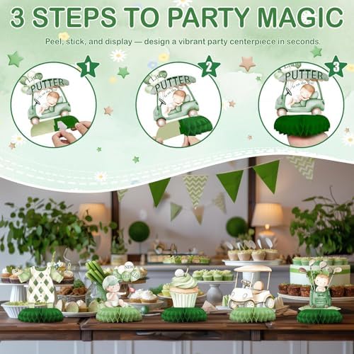 12 Pcs Golf Baby Shower Decorations for Boy - A Little Putter Is On The Way Baby Shower Centerpieces for Tables - Golf Theme Honeycomb Table Decor for Boy Baby Shower 1st Birthday - Image 3