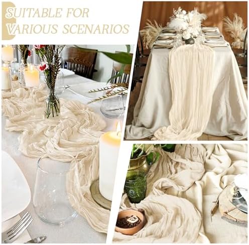 6 Pack Ivory Cheesecloth Table Runner 17x108 Inch Semi Sheer Boho Gauze Cheese Cloth Fabric Table Runners Table Decor for Wedding Party Baby Shower Birthday Home Decor Garden Farmhouse - Image 3
