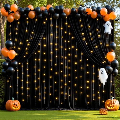 30 x 10ft Black Backdrop Curtains with Lights String for Party - Image 5