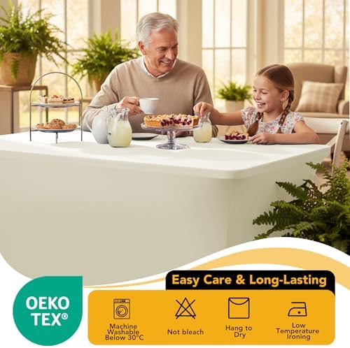 6-Pack Premium Cream Spandex Tablecloths for 8ft Rectangle Tables - Image 7
