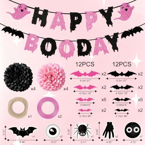 Pink Halloween Birthday Party Decorations, Happy Boo Day Decorations Kit - Image 3