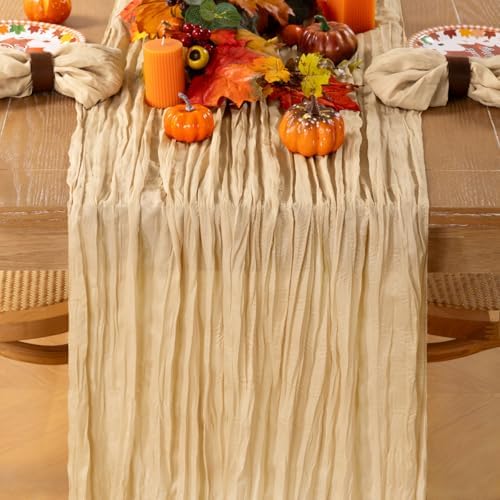 Champagne Cheesecloth Table Runner Farmhouse Fall Table Runner 10ft, 3 Pack - Image 3