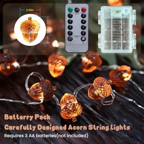 Decorative Fairy Acorn String Lights Thanksgiving Decoration Autumn Garland Cute Novelty Lights 30 LEDs 10 ft Battery Operated for Bedroom Wedding Birthday Harvest Decor - Image 3