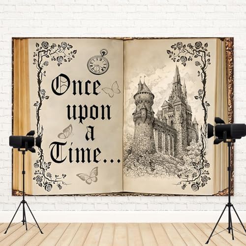 15x8ft Once Upon a Time Backdrop Fairy Tale Books Castle Princess Photography Background Once Upon a Time Birthday Baby Shower Decoration Storybook Wedding Party Banner - Image 4