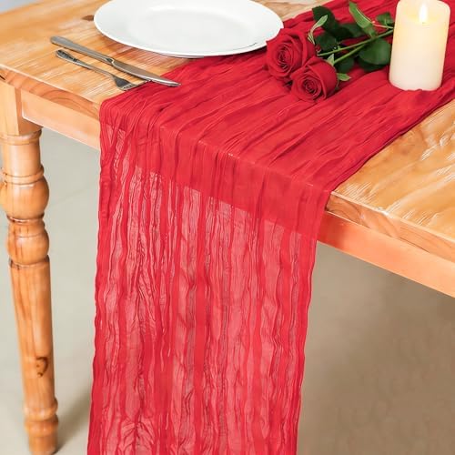 Snowkingdom Red Cheesecloth Table Runner 120 Inch Sheer Gauze Wedding Decor by Snowkingdom