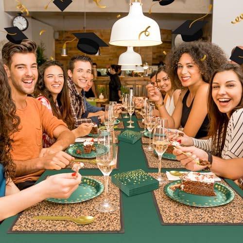 Tegeme 256 Pcs Dark Green and Gold Dot Party Supplies Paper Plates Napkin Tablecloth Set Disposable Cup Fork Knives Spoon Serve 36 Dinnerware for Birthday Wedding Aniversary Baby Shower Decoration - Image 5