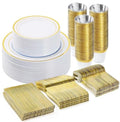 BESTVIP 300PCS Plastic Dinnerware Set, Gold Disposable Plates by Bestvip