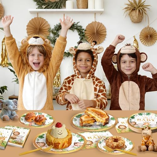 Kinovo 96 Pcs Safari Baby Shower Plates and Napkins Tableware Set (Serves 24), Plates Napkins and Forks Sets, Party Supplies, Jungle Safari Baby Shower Decorations - Image 6