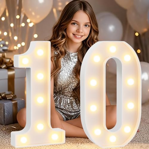 Pooqla 10th Birthday Decorations for Girls Boys, Large 12.6 in Tall Light Up Numbers for 10th Party Decorations Table Decor, Big Marquee Numbers 10th Birthday Gift for Girls Wedding Anniversary Decor by Pooqla