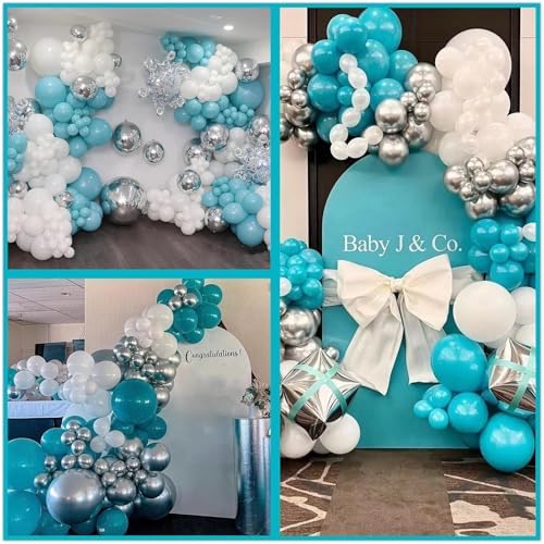 412Pcs Teal Silver White Balloon Garland Arch Kit, 18 12 10 5 Inch Different Size White Metallic Silver Teal Balloons Balloons,for Birthday Party Graduation Baby Shower Wedding Holiday Decoration - Image 6