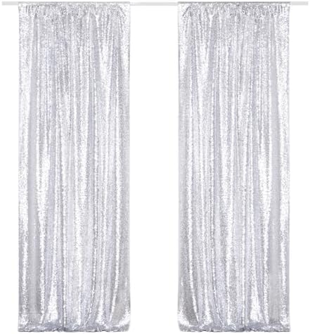 Poise3EHome Sequin Backdrop, 2 Pcs Silver 2ftx8ft Curtains for Party, Wedding, Event, Photography by Poise3EHome