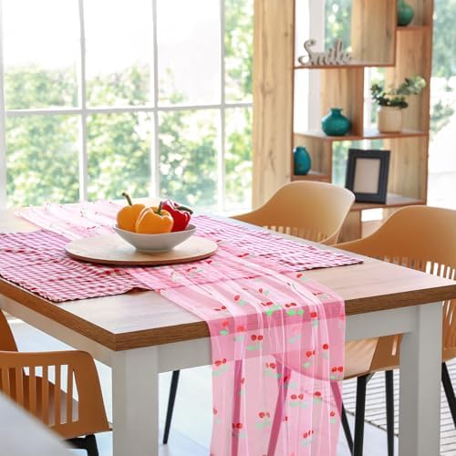 8 Pcs Cherry Table Runner Pink Sheer Lace Tablecloth 29 x 70 in - Image 4