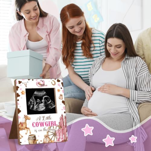 Cowboy Baby Shower Decor Frame, A Little COWGIRL IS ON THE WAY Baby Shower Party Supplies for Expecting Parents-to-Be Keepsake Gifts, Pregnancy Sonogram Frame Keepsake, Gender Reveal Presents - Image 6