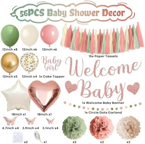 Baby in Bloom Baby Shower Decorations, Sage Green Dusty Blush Pink Gold Sand White Latex Confetti Balloons with Banner Cake Topper Pom Poms Tassel for Girls Boho Fairy Floral Birthday Party Decoration - Image 2