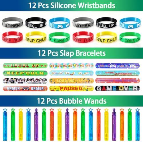 296Pcs Video Game Party Favors for 12 Kids, Including Goodie Bags, Glasses, Straws, Bracelets, Keychains, Stamps, Stickers, Tattoos & More-Perfect for Theme Birthday Party Decorations & Piñata Fillers - Image 6