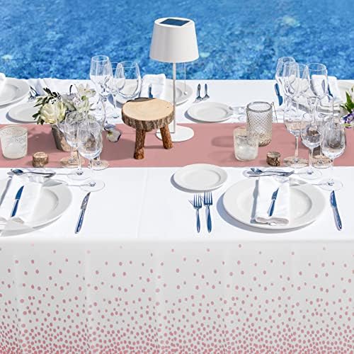 MASHAN 24 Pack White and Rose Gold Tablecloth Set - Rectangular PEVA Tablecloths and Satin Table Runners for Wedding, Baby Shower, Anniversary, Christmas, New Year Party - Image 5
