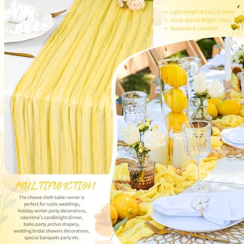 18 Pack Light Yellow Cheesecloth Table Runner 17x108 Inches Boho Home Decor - Image 5