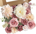 FACINOC Roses Artificial Flowers Pink Bouquets Box Set for DIY Bridal Wedding Shower Decorations Fake Floral Arrangements for Party Table Centerpieces Home Decor Indoor Outdoor Dusty Blush 19pcs by FACINOC