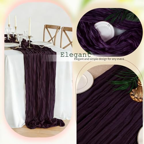 12 Pcs Dark Purple Cheesecloth Table Runner 10Ft, Gauze Table Runners 21.5 x 120 inch,Semi Sheer Cheese Cloth Fabric Runner Bulk for Wedding,Party,Baby Shower,Bridal Shower - Image 6