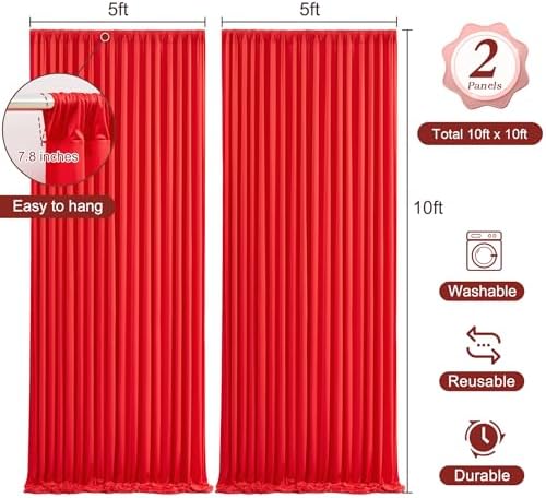 10 x 10ft Red Backdrop Curtains with Lights String for Party - Image 4