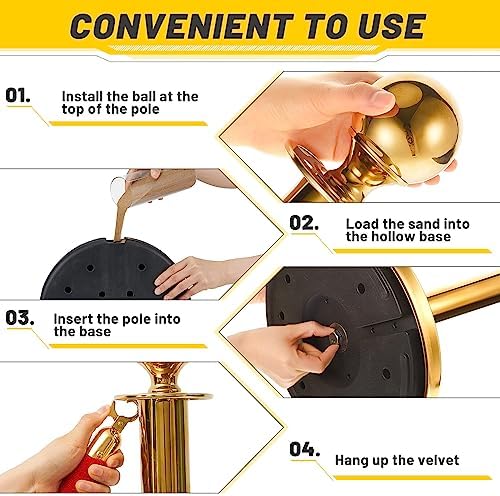Ferraycle 6 Pcs 2026 Wedding Stanchions and Velvet Ropes Set, Gold - Image 5