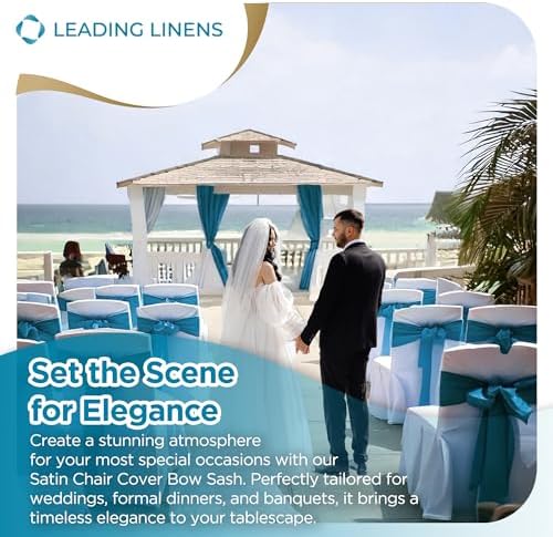 Leading Linens 200 pcs Teal Blue 108"x8" Satin Bow Sash Chair Cover Decor - Image 3