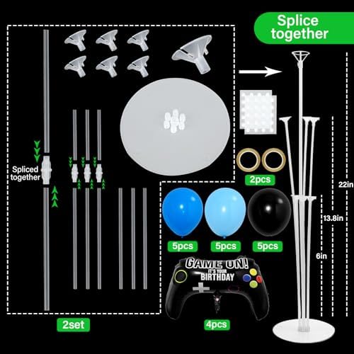 Naozinebi 4 Sets Video Game Birthday Party Balloons Stand Kit Party Decor - Image 2