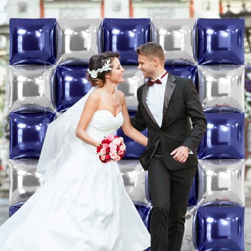 NISOCY 25PCS Navy Blue and Silver Square Foil Balloons Wall Backdrop - Image 6