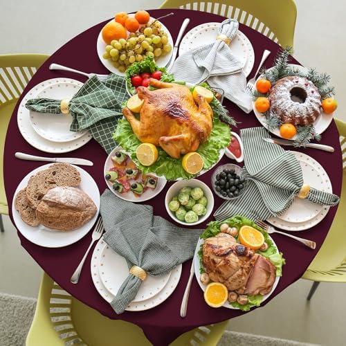16 Pack Maroon Plastic Tablecloth for Round Tables, Premium Decorative Burgundy Disposable Table Cloths for Parties, Maroon Round Party Table Cover for Birthday Anniversary Graduation, 84 Inch - Image 4