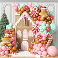 153Pcs Christmas Balloon Arch Garland Kit Xmas Pastel Pink Green Brown Latex Balloons Gingerbread Man Candy Cane Foil Balloons Arch Kit for Christmas New Year Party Birthday Party Decorations by PTGOLUO