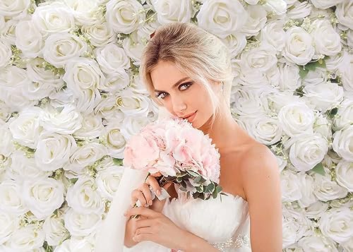 7x5FT Flower Wall Backdrop White Rose Floral Photography Background Girls Birthday Party Wedding Bridal Shower Party Decorations Portrait Photoshoot Banner Photo Booth Props - Image 4