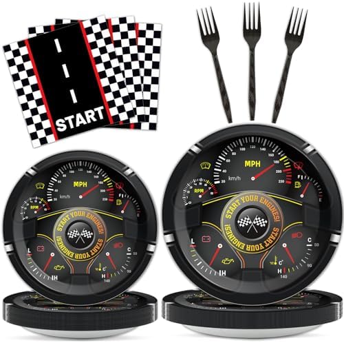 96Pcs Race Car Party Plates and Napkins for Baby Shower Birthday Decorations Supplies Racing Themed Paper Dessert Plates Start Your Engines Tableware Set for Kids Boys 24 Guests Party Decorations by CHUNNIN