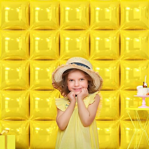 NISOCY 25PCS Yellow Square Foil Balloons Wall Backdrop - Image 5