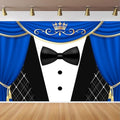 Tuxedo Backdrop 7x5FT Blue Curtain Crown Gentleman Birthday Party Background for Photography, Father or Boss Birthday Party Decorations Banner by CapiSco