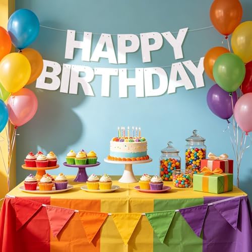 BEISHIDA Pre-Strung Glitter White Happy Birthday Banner Party Sign Decor - Image 4