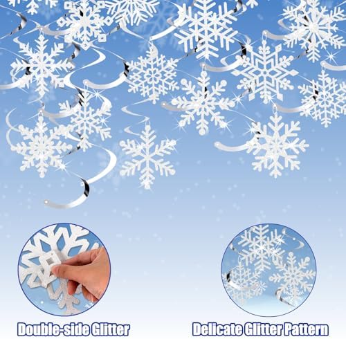 Snowflake Decorations, Christmas Hanging Decor, 30 Glitter Snowflake Swirls - Image 5