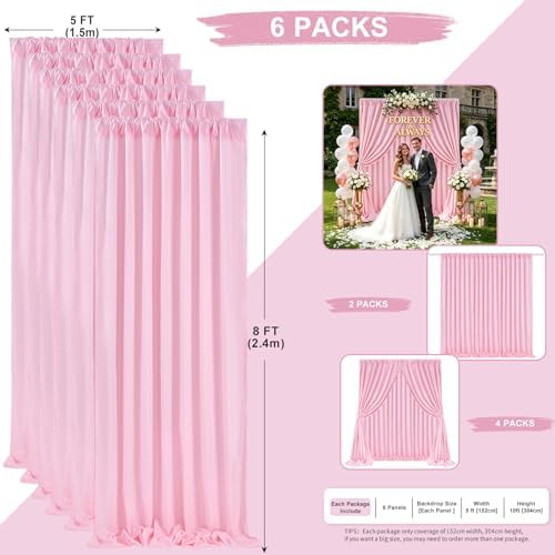 Pink Backdrop Curtains 30ftx8ft Birthday Polyester Photo Drapes - Image 3