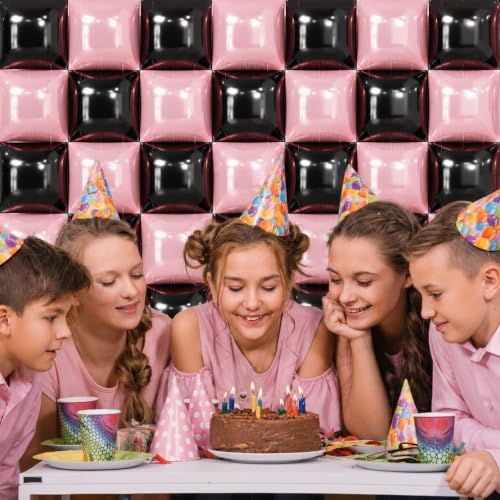 NISOCY 48PCS Black and Pearl Pink Square Foil Balloons Wall Backdrop - Image 5