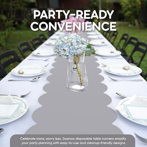 Silver Grey Scallop Table Runner, Disposable Plastic, 5 Pk, 14x108in - Image 3