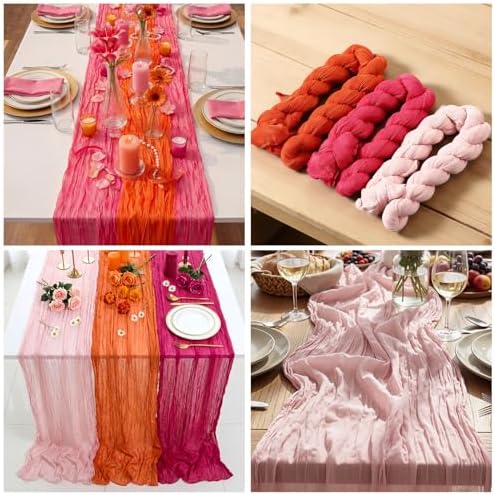 12 Pcs Hot Pink and Orange Cheesecloth Table Runners 118" - Image 6