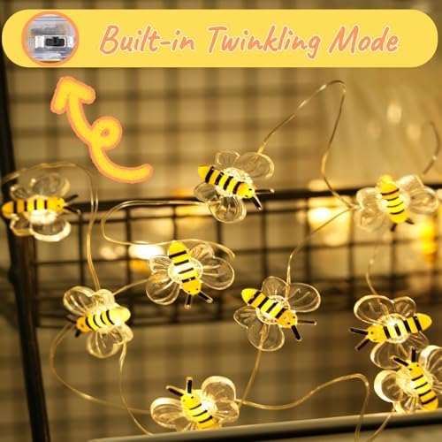 Bee Decor String Lights with Twinkling 10Ft 30Leds Battery Operated Spring Bee Bumble Cottage Core Decor Honey Gifts for DIY, Home, Classroom, Birthday, Party, Wedding, Christmas Tree - Image 5
