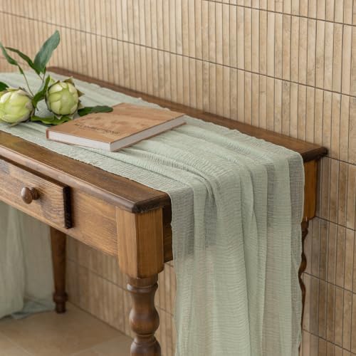 2Pcs Sage Green Cheesecloth Table Runner 120 Inches for Party Home Decor - Image 7