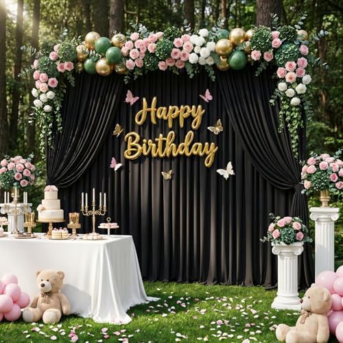 Black Backdrop Curtain - 20x10FT Back Drop Curtains for Parties Wrinkle-Free Soft Polyester Photo Backdrop Wedding Decorations Photoground Backdrop Stain-Resistant for Back Drop Stand, 4 Panels - Image 3