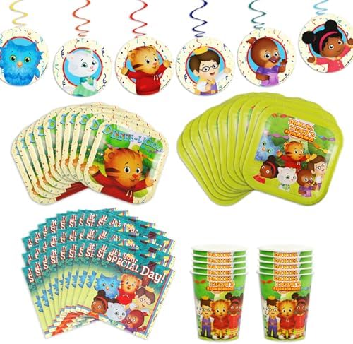 Daniel Tiger's Neighborhood Party-In-A-Box - 61 Pieces Party Kit - Quality Decorations & Supplies - Plates, Napkins, Cups, & Streamer by MightyMojoToys