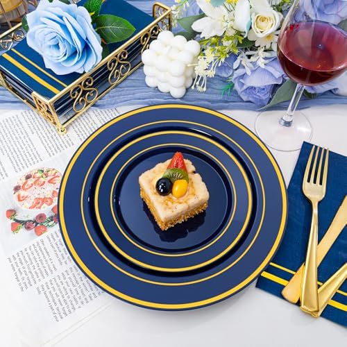 NOCCUR 200PCS Navy Blue Plastic Plates for 100 Guests - Include 100PCS 10" Dinner/ 100PCS 7" Dessert Disposable Plates Heavy Duty - Ideal for Party/Graduation/Memorial Day - Image 3