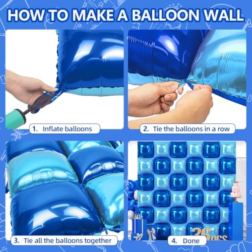 NISOCY 36PCS Blue and Pearl Blue Square Foil Balloons Wall Backdrop - Image 5