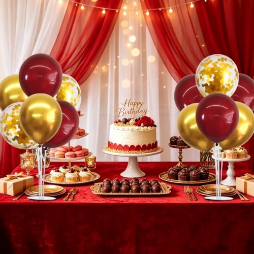 TONIFUL 6 Set Wine Red Gold Balloon Stand Balloon Centerpieces for Table - Image 6